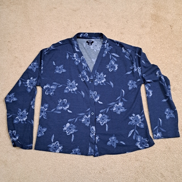 Splendid 2 Piece Pajama Set Blue Floral Top And Pant Size XL Waffle Knit NWOT - Picture 4 of 13